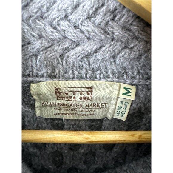 Aran Sweater Market Women M Gray Cable Knit Mock Neck Nordic Cardigan Ireland - Picture 4 of 7